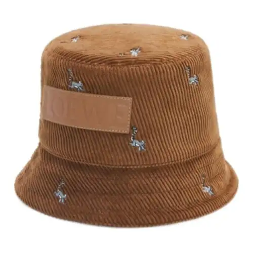 LOEWE Cotton, Corduroy, Calfskin Bucket Hats Unisex Brown