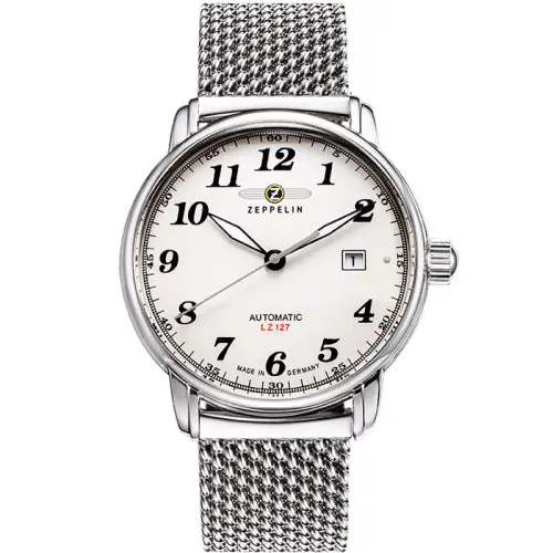 ZEPPELIN Mechanical mechanism, men's watch, white dial, watch strap stainless steel, 40