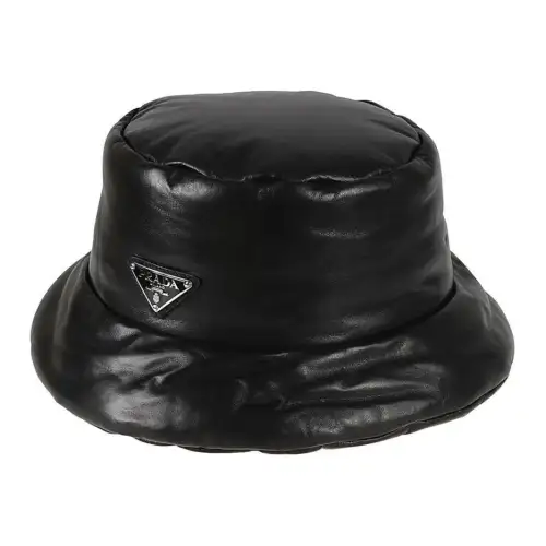 PRADA Lambskin Bucket Hats Unisex Black