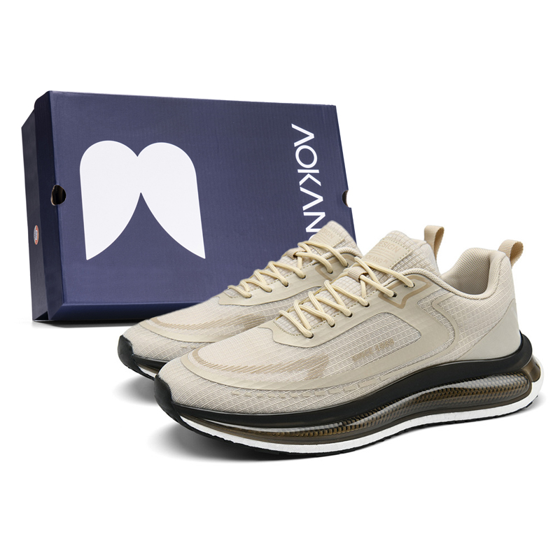 AOKANG fashion sneakers, youth soft-soled running shoes, shock-absorbing, non-slip, wear-resistant, breathable and lightweight, low-cut lifestyle shoes, men's beige
