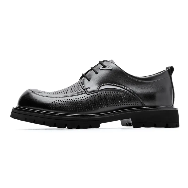 Qianbaidu C°BANNER cow leather punched office business breathable and comfortable formal leather shoes men's black