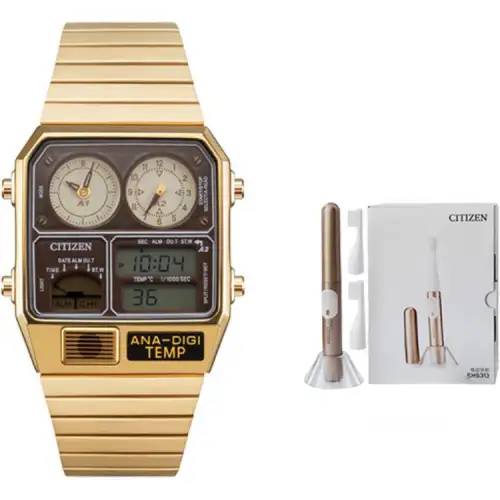 CITIZEN Eco Drive Co branded Collection Quartz Movement Stainless Steel Strap Watch Unisex Gold Dial