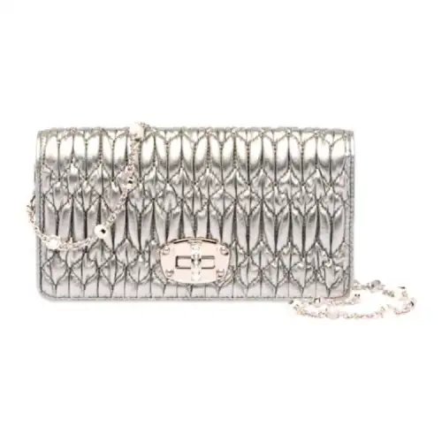 MIU MIU CRYSTAL Soft Sheepskin Leather Shoulder Bag, Crossbody Bag Mini Women's Silver