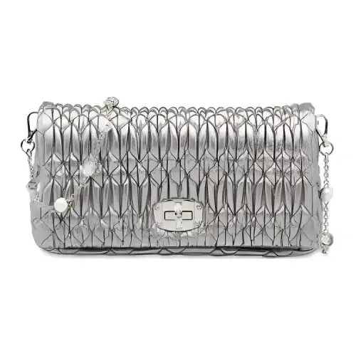 MIU MIU Lambskin Shoulder Bag, Crossbody Bag Women's Silver