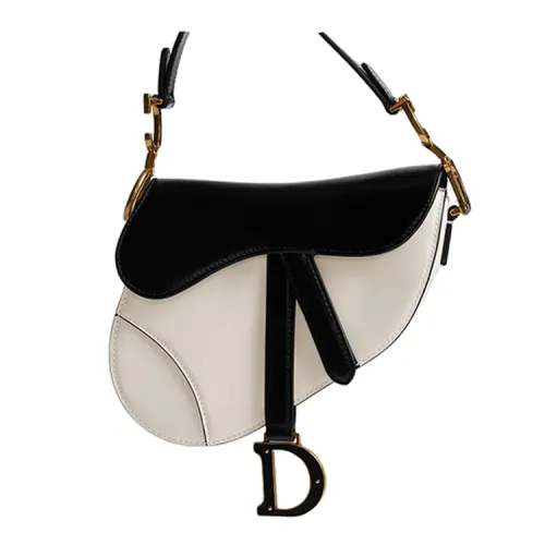 DIOR Cow Leather Saddle Bag, Handbag, Shoulder Bag, Crossbody Bag Mini Women's Black & Milk White