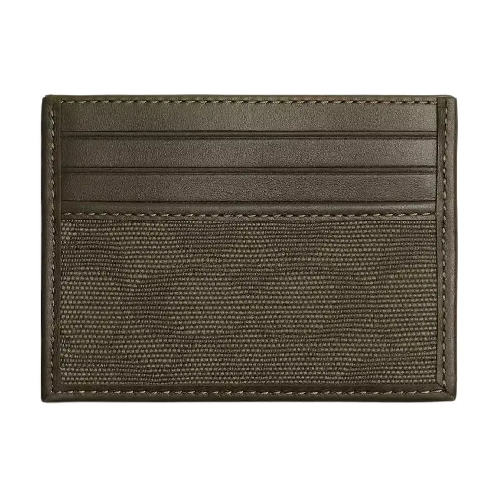 COACH Card Case Canvas Jacquard With Calfskin Card Holder Unisex Army Green