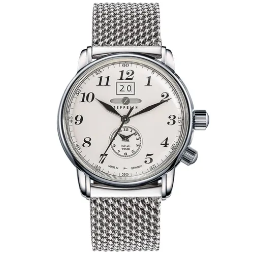 ZEPPELIN Piaget Zeppelin Series 7644M-5 Quartz Movement Dual Time Zone Men's Watch German Watch 42 White Dial Stainless Steel Strap