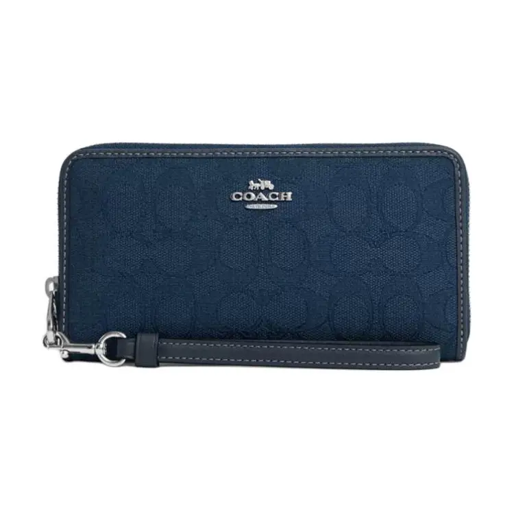COACH Cow Leather Wallet Women's Silver & Denim Blue