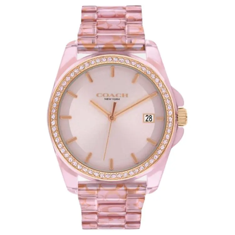 COACH Wrist Watches Quartz Movement Acetate Strap 36mm Pink Watch Dial Unisex 30m Water Resistant