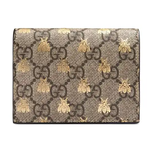 GUCCI Canvas With Leather Wallet, Card Holder Regular Unisex Beige