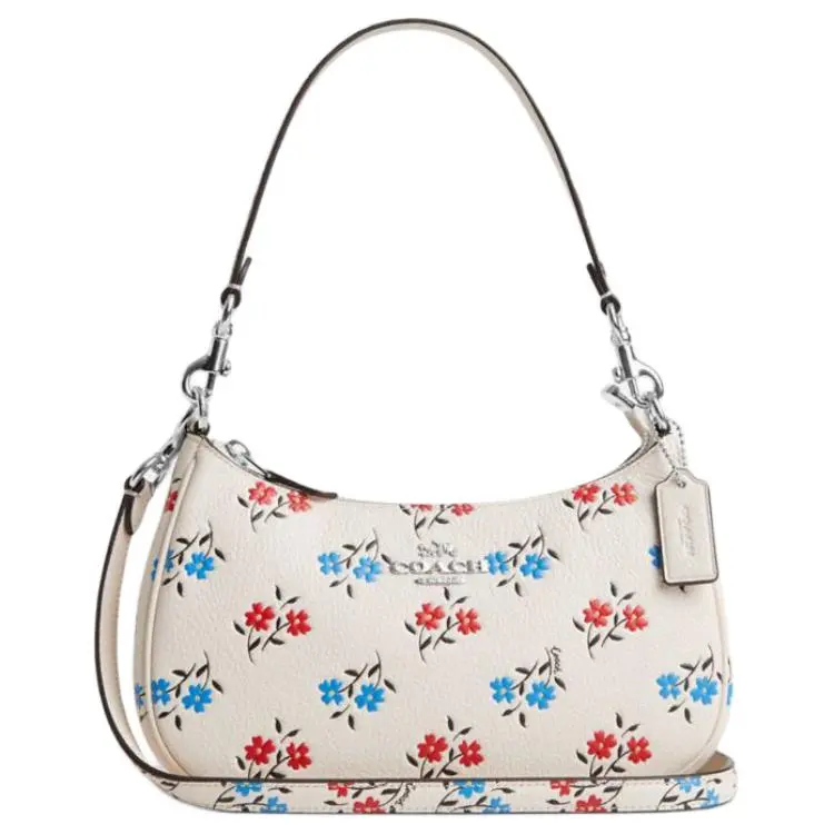 COACH Teri Refined Pebbled Leather Handbag, Shoulder Bag Medium Women's Silver & Chalk Multicolor