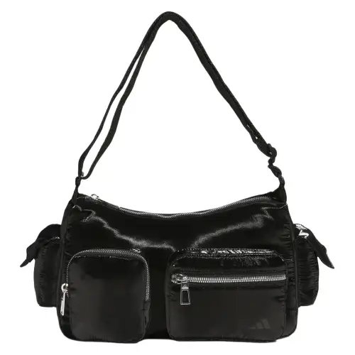 Adidas, foldable polyurethane handheld shoulder bag with zipper, black one-shoulder bag, with your logo imprint