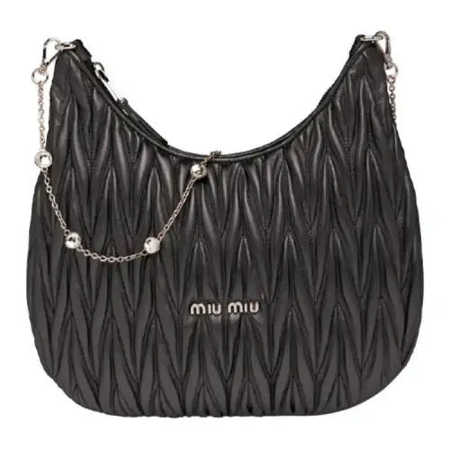 MIU MIU Soft Sheep Leather Cotton Handbag, Shoulder Bag, Crossbody Bag Women's Black