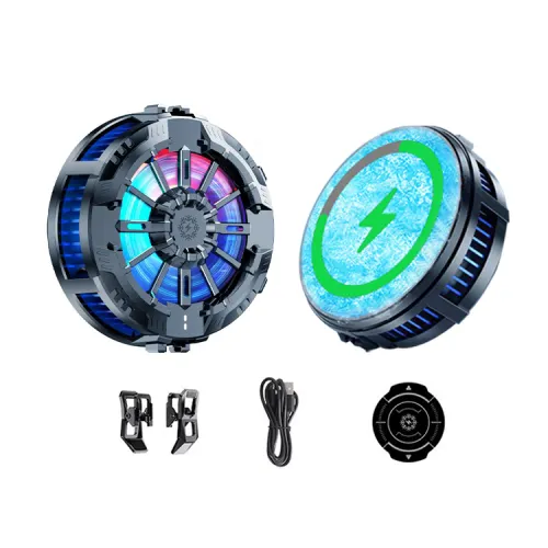Black Cat Diary Mobile Phone Radiator Wireless Charging Disc Mecha Magnetic Back Clip Dual Use Digital Display Silent Semiconductor Refrigeration RGB Suitable for Apple Huawei Xiaomi Black Shark Android Chicken Game E-Sports King Mobile Game Peripherals