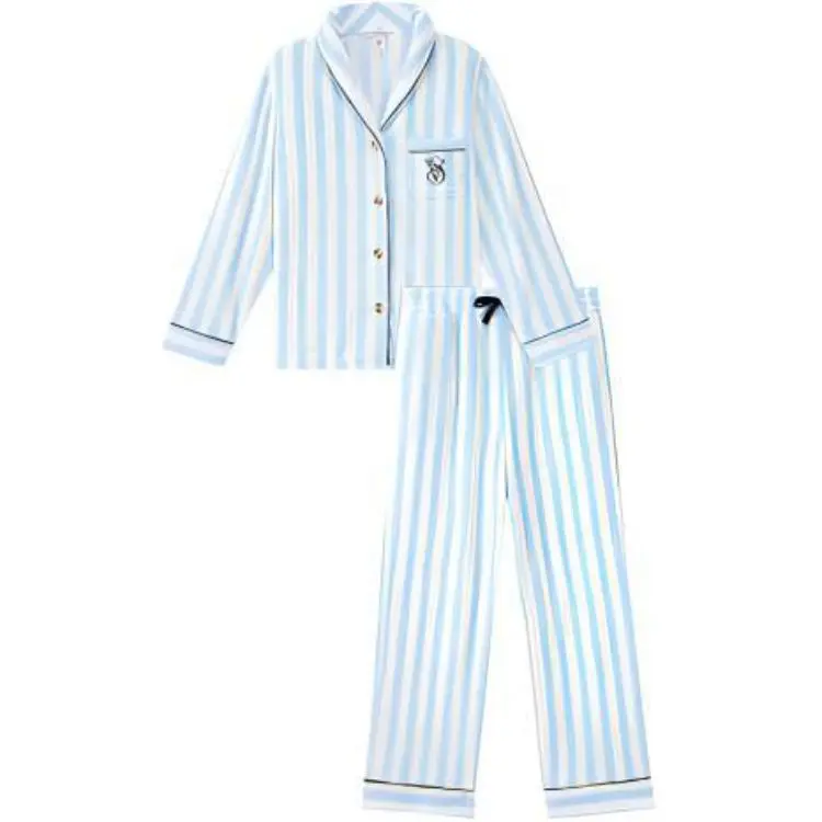 Victoria's Secret Pajama Set Women's Aqua Blue Stripes
