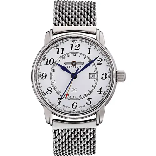 ZEPPELIN Quartz men's watch, white dial, watch strap stainless steel, quartz mechanism