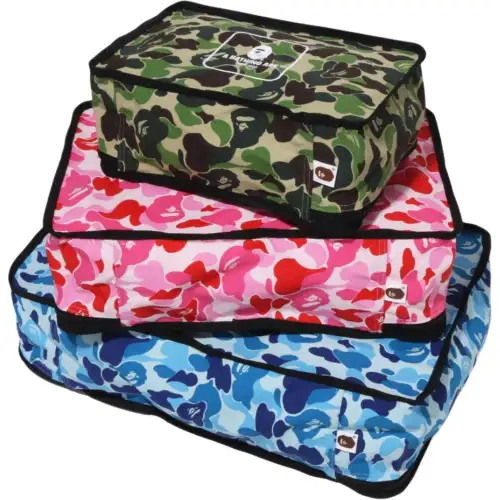 A BATHING APE Nylon Handheld Storage Bag Unisex Blue+Red+Camouflage