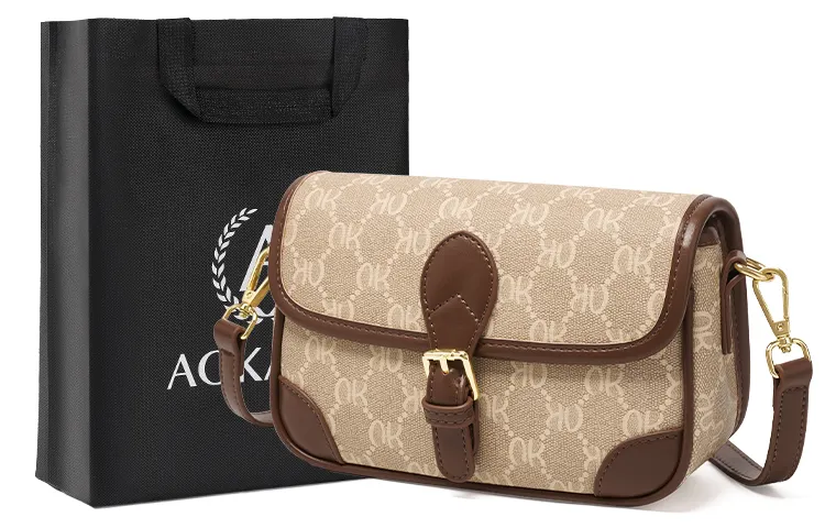 AOKANG PVC Messenger Bag, Small Square Bag, Crossbody Bag, Shoulder Bag Small Women's Coffee Brown/Cream Apricot
