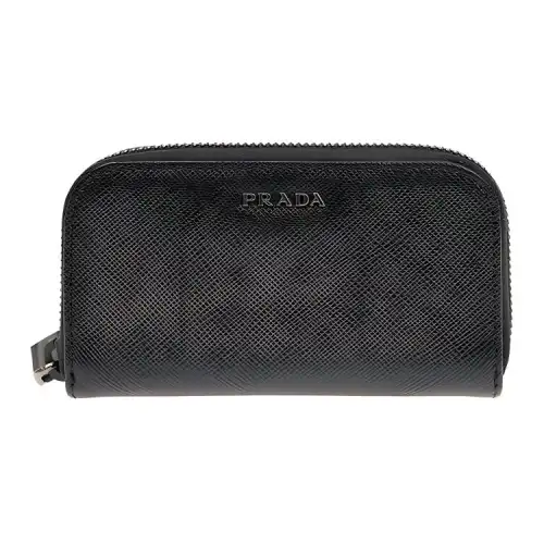 PRADA Calfskin Key Pouch Unisex Black