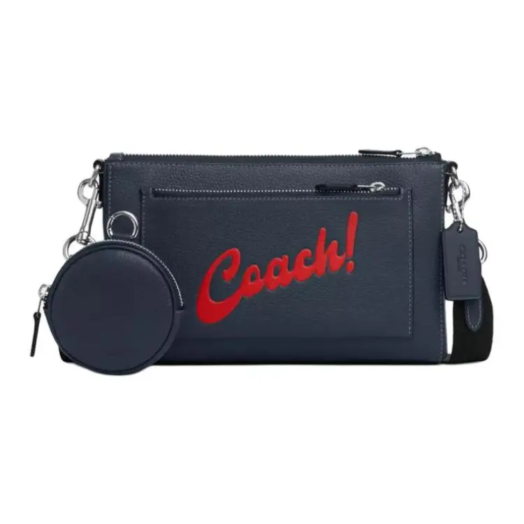 COACH Holden Refined Pebbled Leather With Smooth Calfskin Shoulder Bag, Crossbody Bag Medium Men's Denim Blue