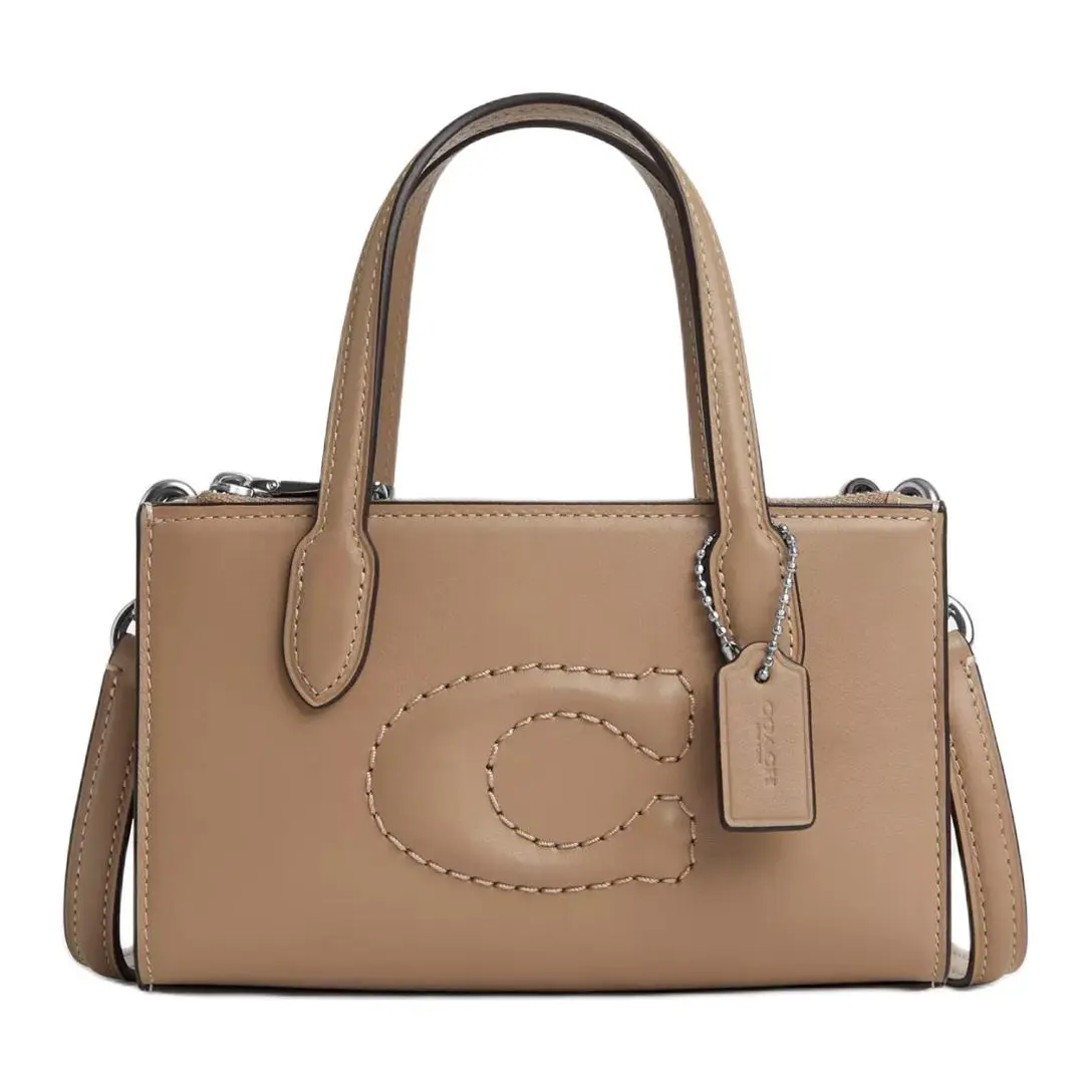 COACH Refined Calfskin Shoulder Bag, Crossbody Bag, Handbag Small Women's Silver & Tan