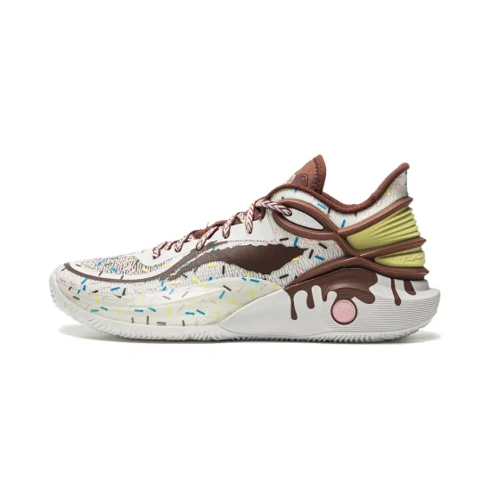 LINING CJ-3 Basketball Shoes Men Low-Top Milk Coffee White