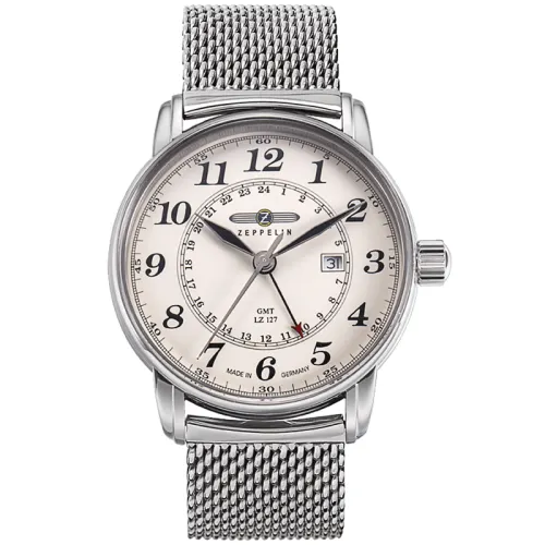 ZEPPELIN Piaget Zeppelin quartz movement, dual time zone, men's watch, German watch 42, mother-of-pearl dial, stainless steel strap