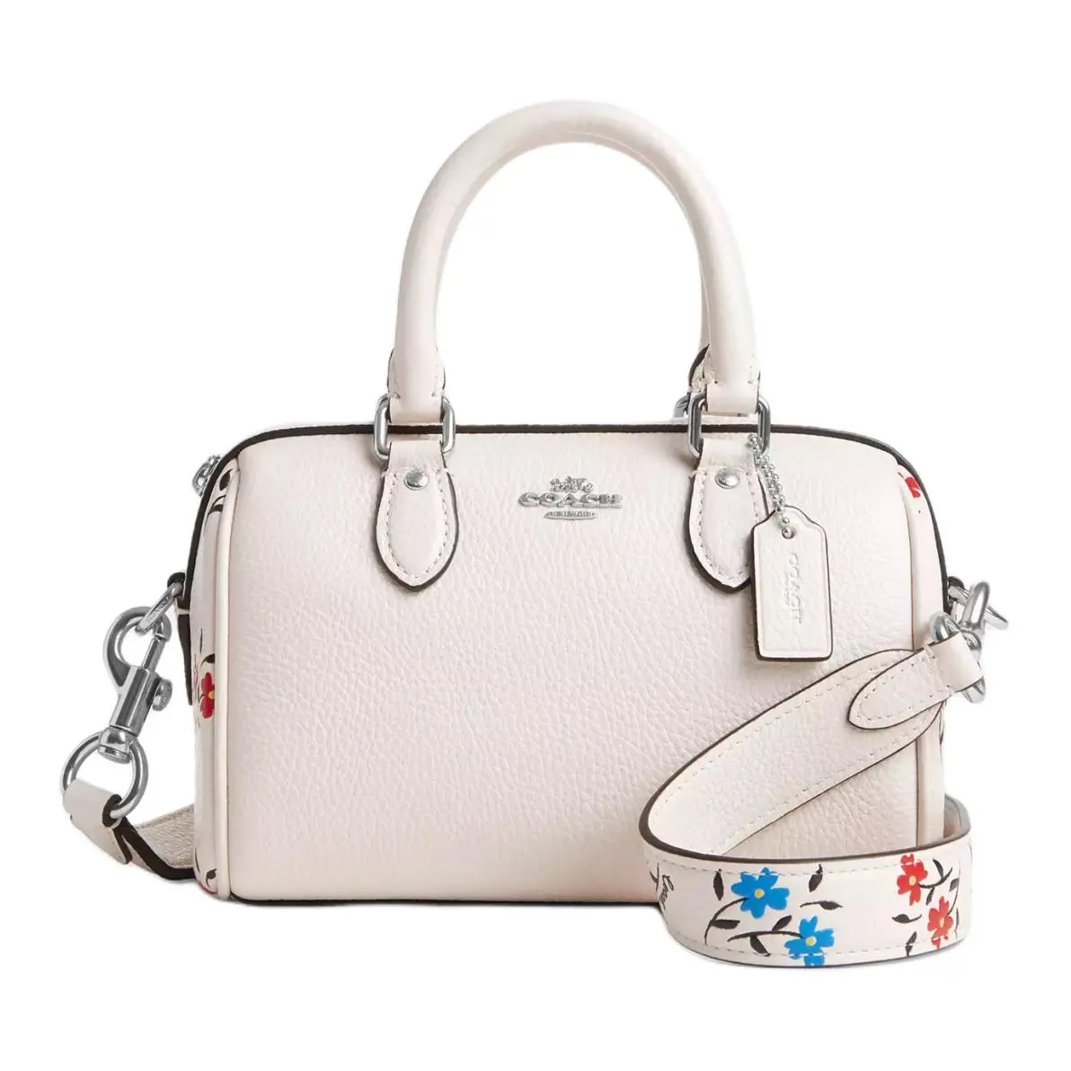 COACH Rowan Refined Pebbled Leather Handbag, Shoulder Bag, Crossbody Bag Small Women's Silver & Chalk Multicolor