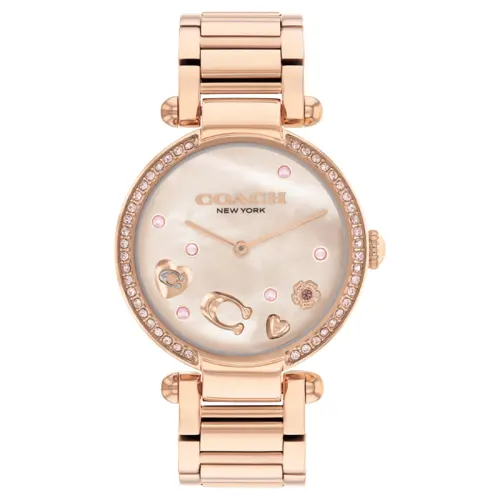 COACH Cary European/US Watches Quartz Movement Stainless Steel Watchband 34mm Mother of Pearl Color Watch Dial