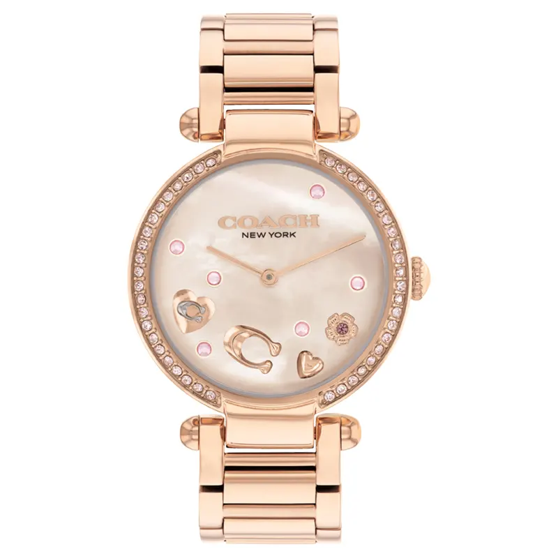 COACH Cary European/US Watches Quartz Movement Stainless Steel Watchband 34mm Mother of Pearl Color Watch Dial