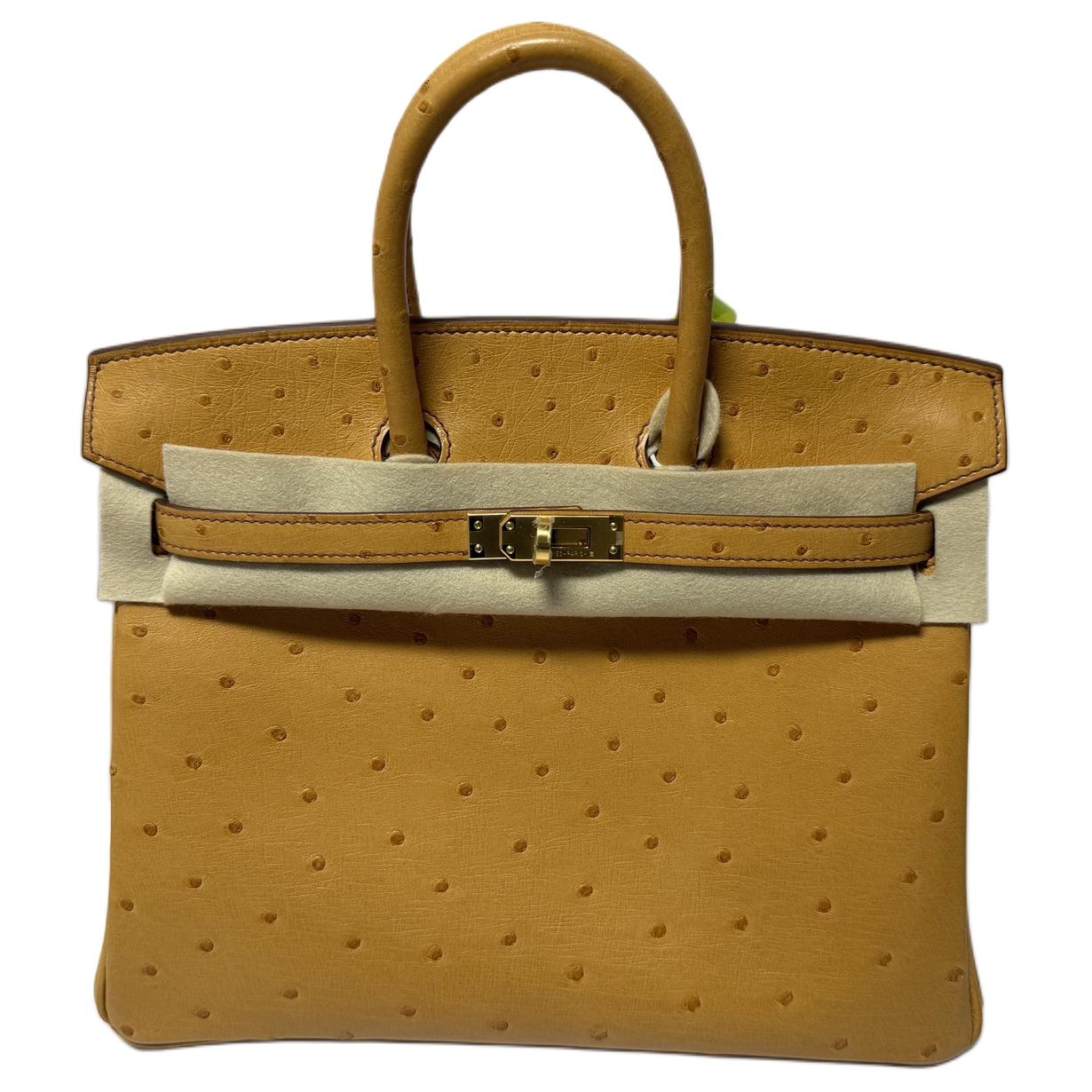 HERMES Hermès Birkin 25 Gold Buckle Ostrich Leather Birkin Bag Handbag Women's 37 Gold Gold Brown
