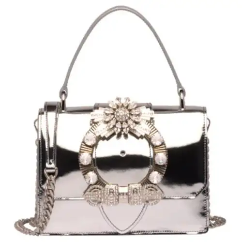MIU MIU Leather Handbag, Shoulder Bag, Crossbody Bag Women's Silver