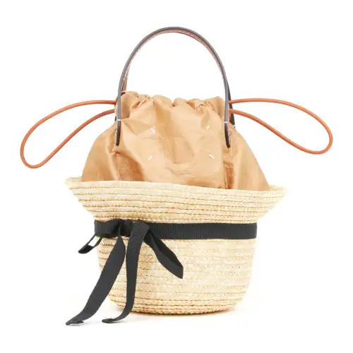 Maison Margiela Straw Woven Handbag Women's Beige & Brown