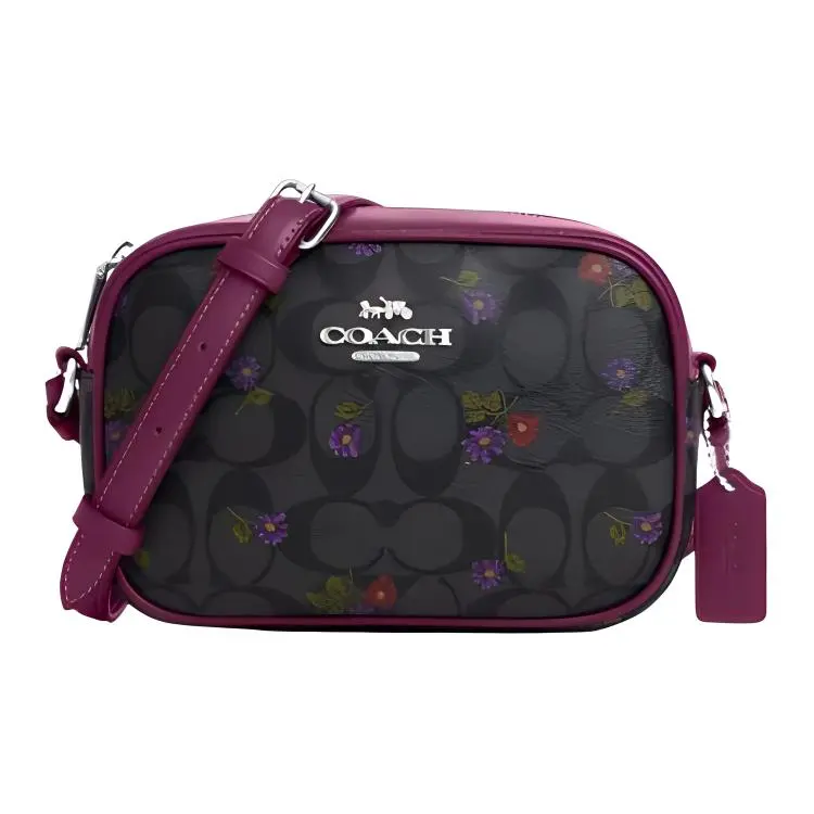 COACH Jamie Canvas With Leather Crossbody Bags Small Women's Graphite & Dark Berry