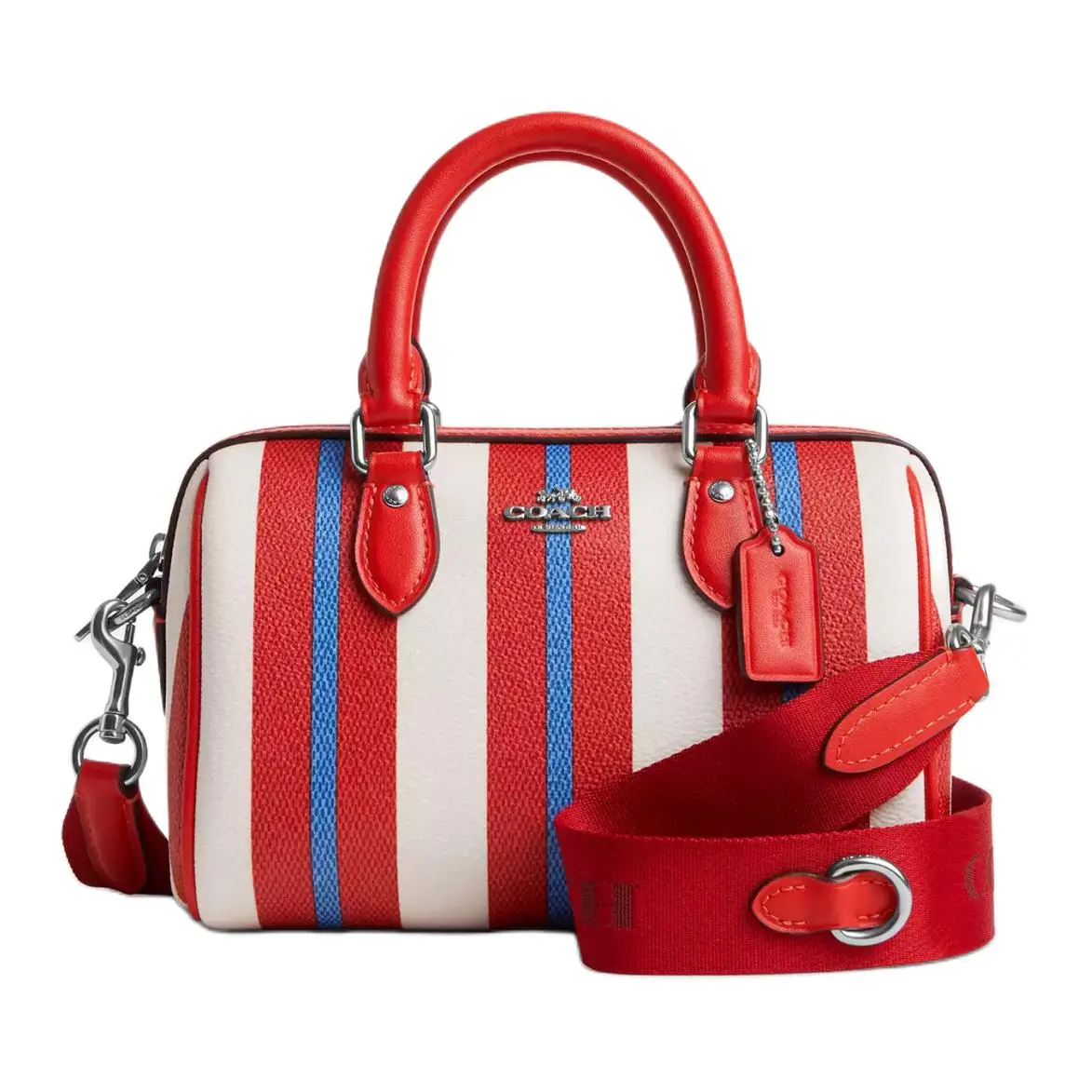 COACH Rowan Coated Canvas With Recycled Leather Boston Bag, Crossbody Bag, Handbag Small Women's Red