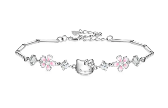 TIDECOLOR 925 Sterling Silver Sterling Silver Bracelet Women's Pink