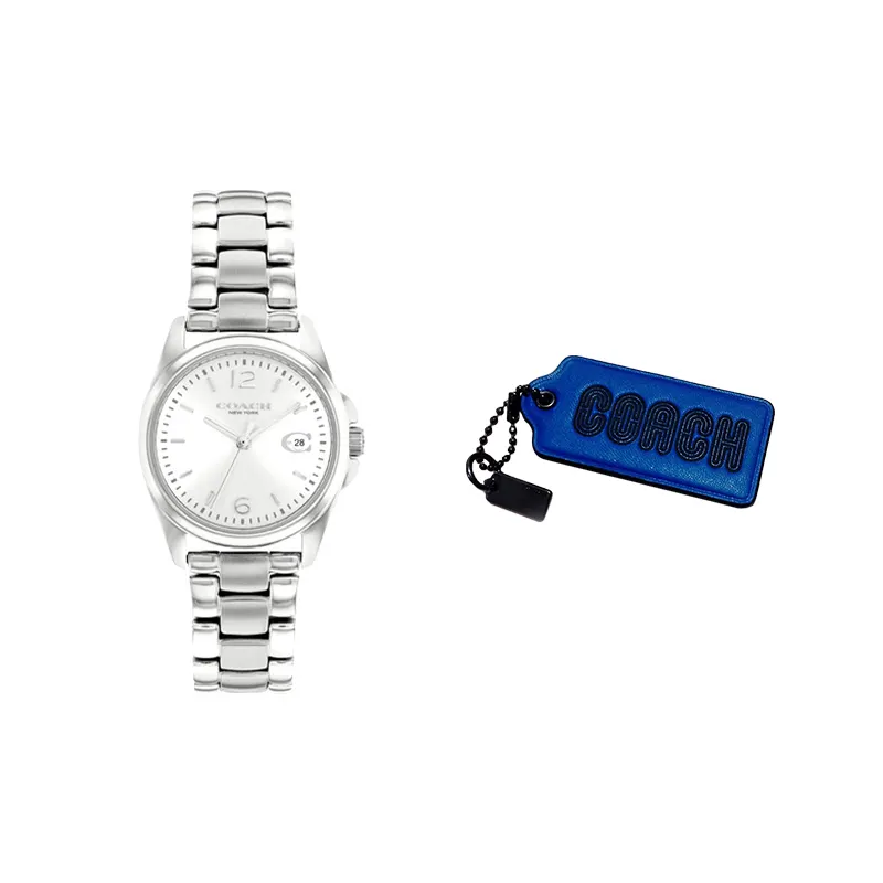 COACH GREYSON Collection Wrist Watches Quartz Movement Stainless Steel Watchband 28mm Silver Dial Women's Watch