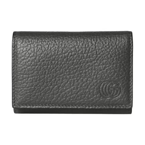GUCCI Grain Leather Card Holder Men's Gray