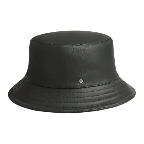 HERMES Calfskin, Silk, Rayon, Palladium Plated Bucket Hats Men's Black