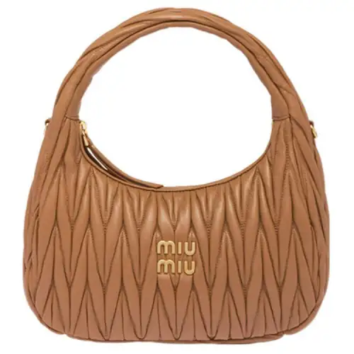 MIU MIU Wander Sheepskin Hobo Bag, Shoulder Bag, Crossbody Bag, Handbag Women's Dark Camel