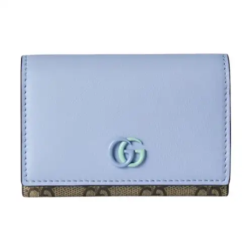 GUCCI Leather Card Holder Women's Light Blue & Green