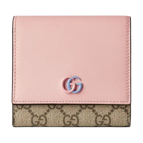 GUCCI Canvas With Leather Trim Wallet Women's Light Pink & Ebony
