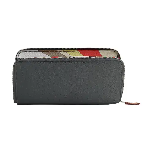HERMES Evercolor Calfskin Wallet Women's Gray Mist & Beige, Malva & Prunor