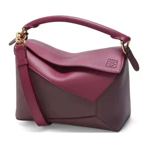 LOEWE Puzzle Cow Leather Handbag Small Women's Dark Red & Dark Burgundy Red