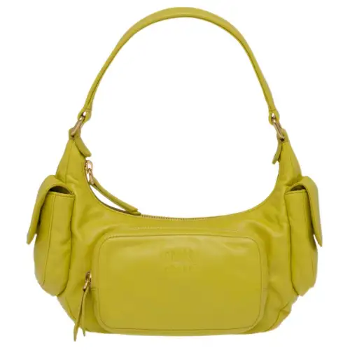 MIU MIU Sheepskin Locomotive Package Underarm One Shoulder Handbag Women's Citrus Medica Limonum Lemon Green