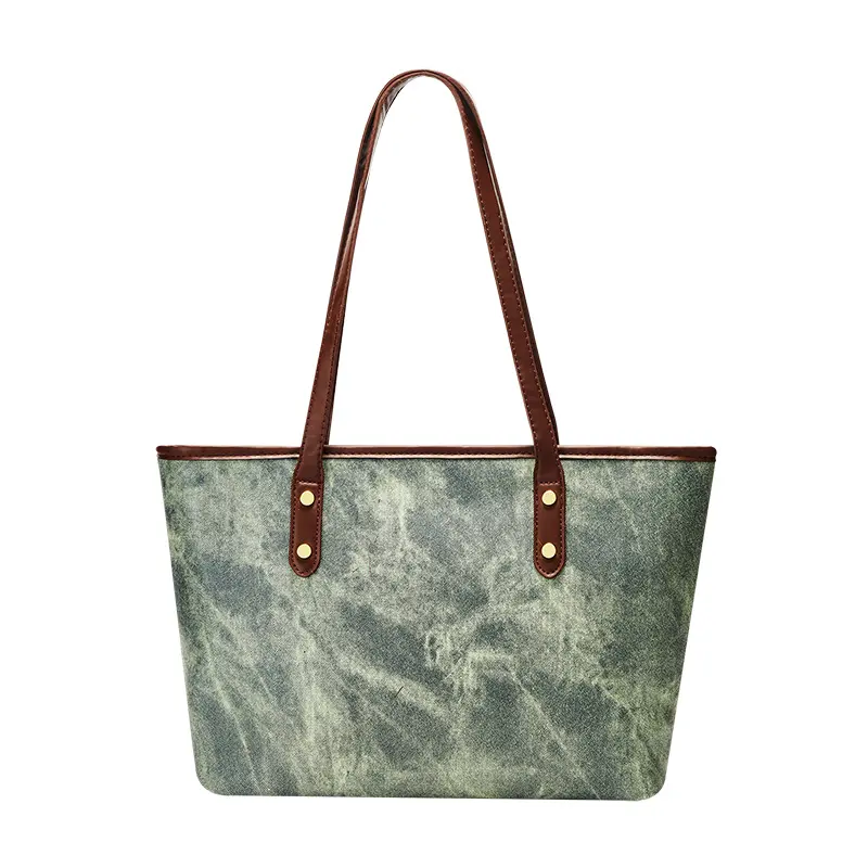 JANE KLAIN Synthetic Leather Tote One Shoulder Commute Bag Women's Khaki/Blue/Ecru