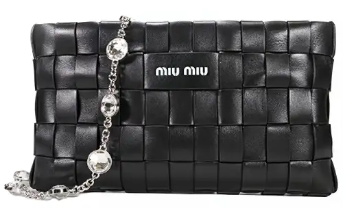 MIU MIU Sheepskin One Shoulder Crossbody Clutch Women's Black