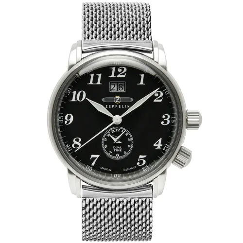 ZEPPELIN Piaget Zeppelin quartz movement, luminous hands, dual time zone, men's watch, German watch 42, black dial, stainless steel strap