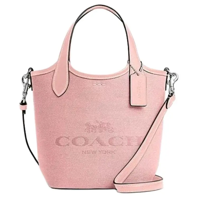 COACH Hanna Canvas With Calfskin Bucket Bag, Portable Crossbody Bag, Shoulder Bag Small Women's Blush Pink