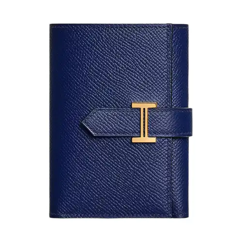 HERMES Bearn Epsom Calfskin Wallet Women's Sapphire Blue & British Green